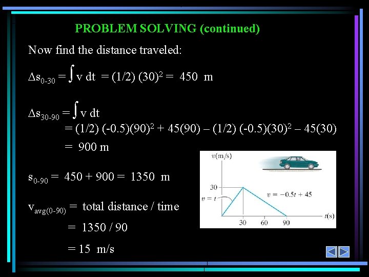 PROBLEM SOLVING (continued) Now find the distance traveled: s 0 -30 = ò v