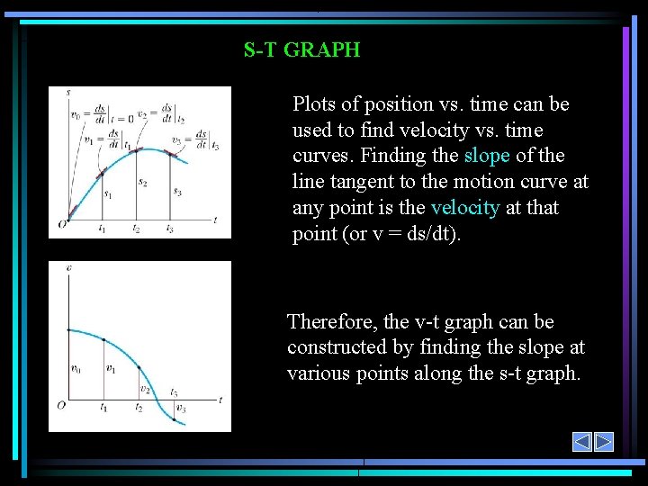 S-T GRAPH Plots of position vs. time can be used to find velocity vs.