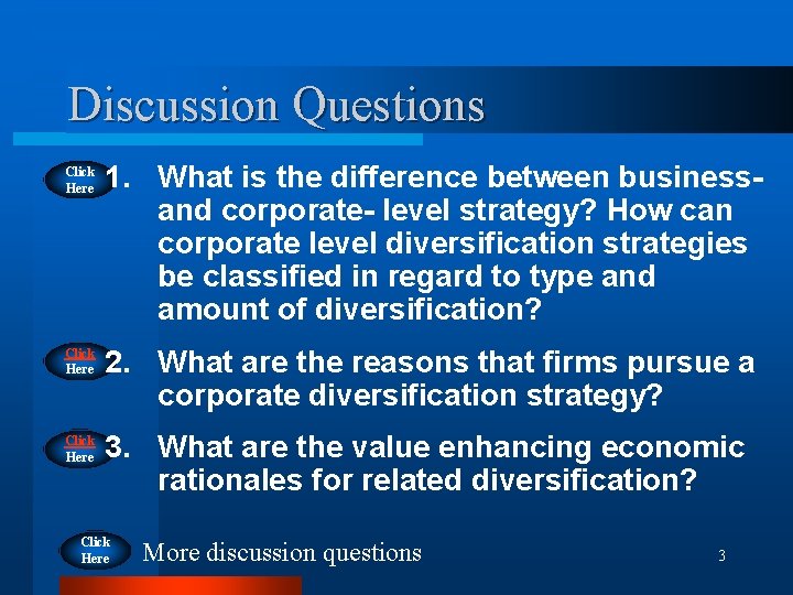 Discussion Questions Click Here 1. What is the difference between businessand corporate- level strategy?