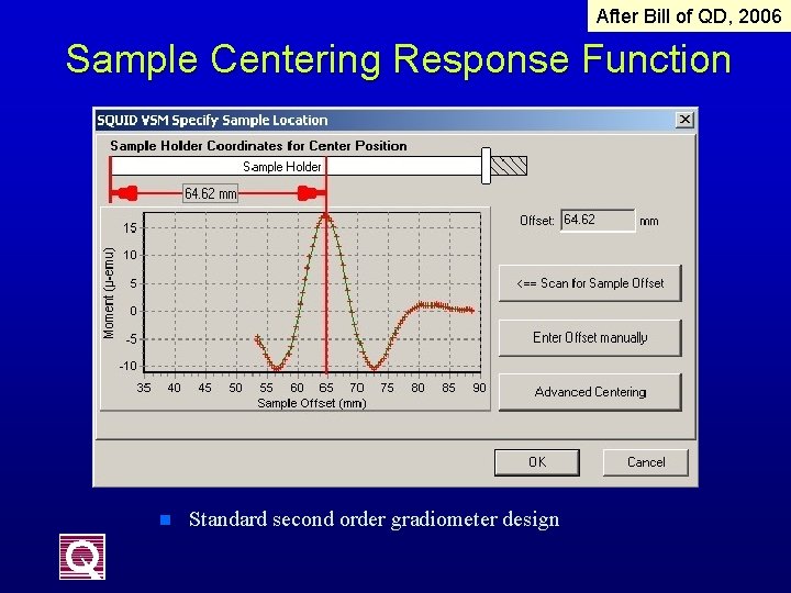 After Bill of QD, 2006 Sample Centering Response Function n Standard second order gradiometer