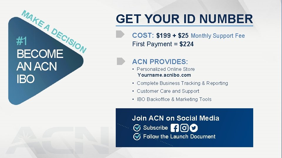 MA KE A DE C GET YOUR ID NUMBER #1 BECOME AN ACN IBO