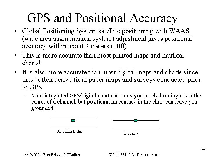 GPS and Positional Accuracy • Global Positioning System satellite positioning with WAAS (wide area