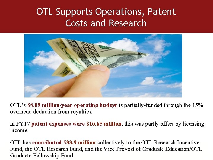 OTL Supports Operations, Patent Costs and Research OTL’s $8. 09 million/year operating budget is