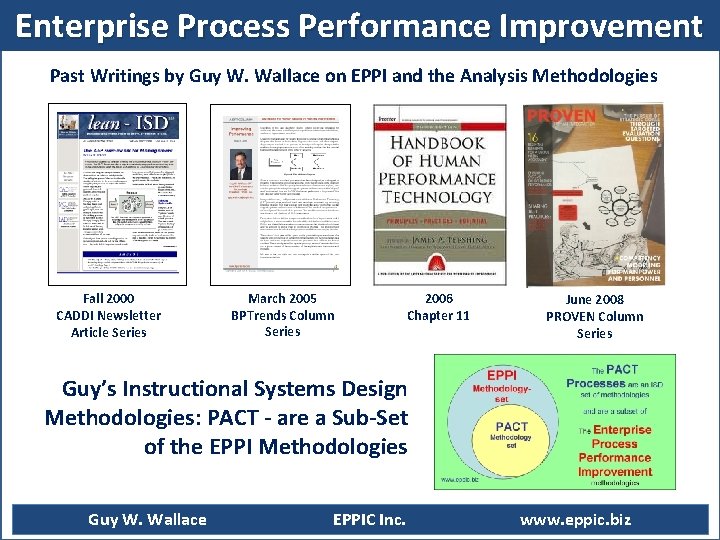 Enterprise Process Performance Improvement Past Writings by Guy W. Wallace on EPPI and the