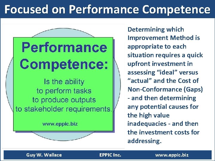 Focused on Performance Competence Determining which Improvement Method is appropriate to each situation requires