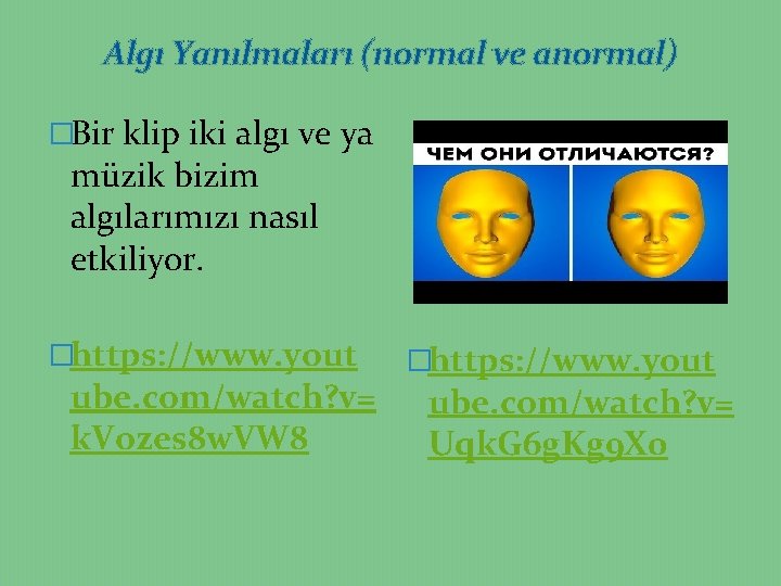 Algı Yanılmaları (normal ve anormal) �Bir klip iki algı ve ya müzik bizim algılarımızı