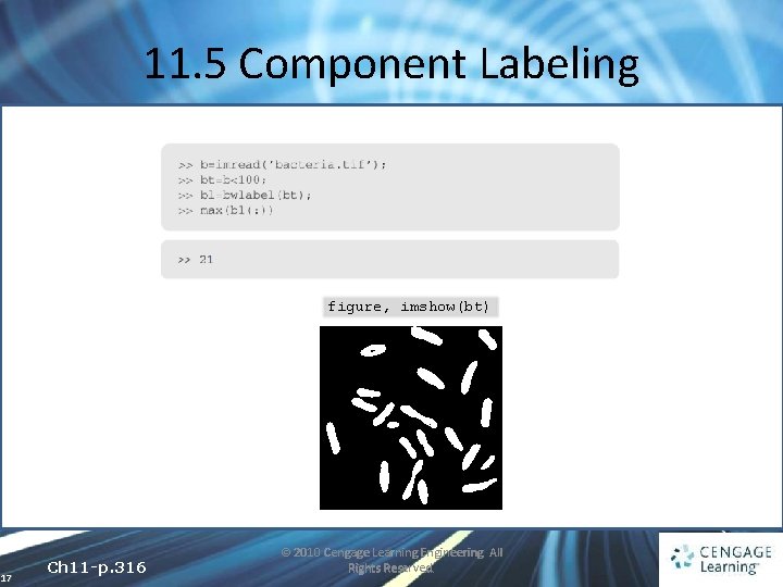 11. 5 Component Labeling figure, imshow(bt) 17 Ch 11 -p. 316 © 2010 Cengage