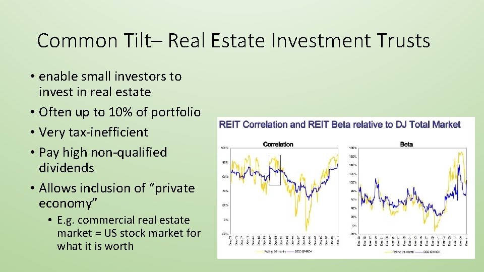 Common Tilt– Real Estate Investment Trusts • enable small investors to invest in real