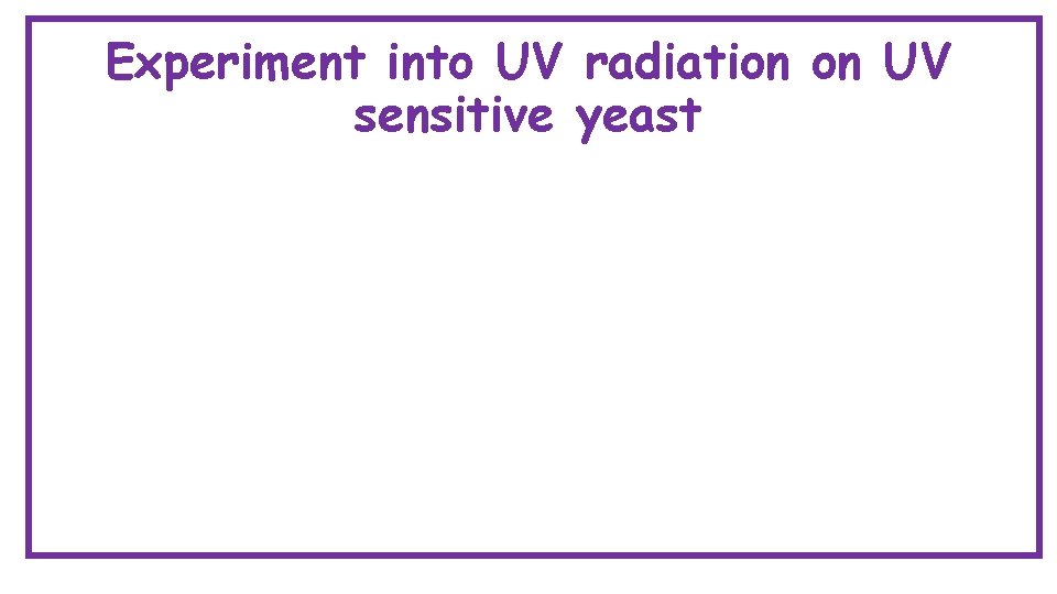 Experiment into UV radiation on UV sensitive yeast 