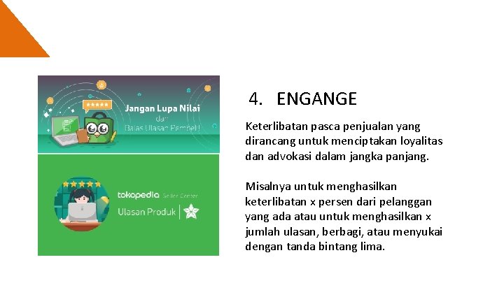 4. ENGANGE Keterlibatan pasca penjualan yang dirancang untuk menciptakan loyalitas dan advokasi dalam jangka