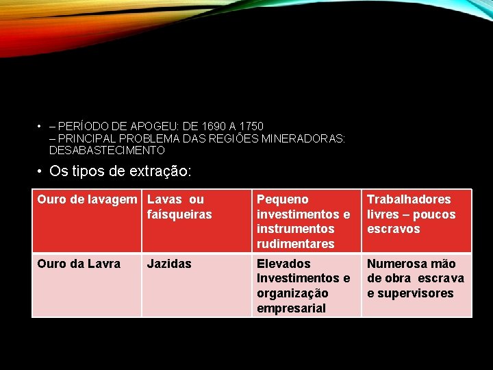  • – PERÍODO DE APOGEU: DE 1690 A 1750 – PRINCIPAL PROBLEMA DAS