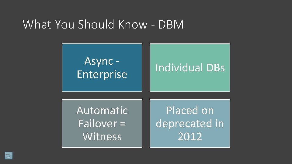 What You Should Know - DBM Async ‐ Enterprise Individual DBs Automatic Failover =