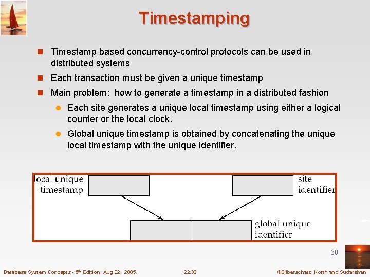 Timestamping n Timestamp based concurrency-control protocols can be used in distributed systems n Each