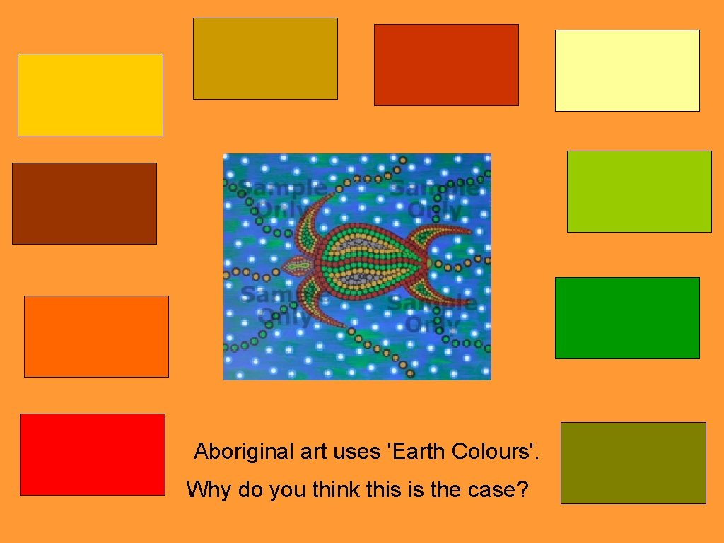 Aboriginal art uses 'Earth Colours'. Why do you think this is the case? 