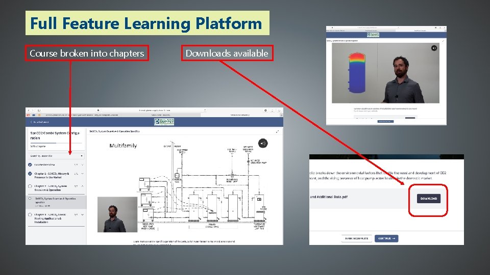 Full Feature Learning Platform Course broken into chapters Downloads available 