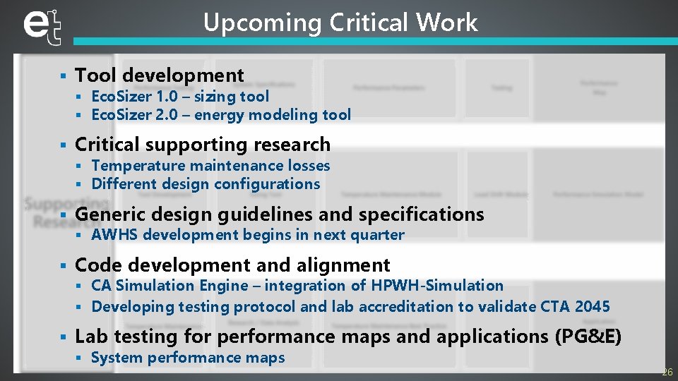 Upcoming Critical Work § Tool development § Eco. Sizer 1. 0 – sizing tool
