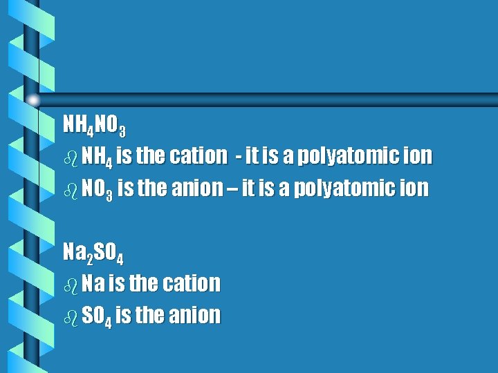 NH 4 NO 3 b NH 4 is the cation - it is a