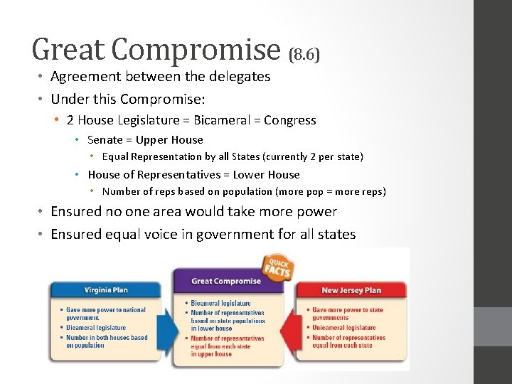 Great Compromise (8. 6) • Agreement between the delegates • Under this Compromise: •
