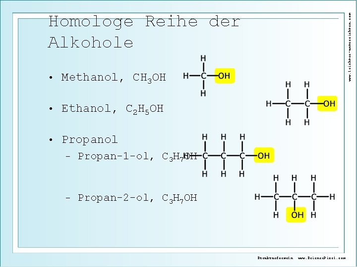  • Methanol, CH 3 OH • Ethanol, C 2 H 5 OH •
