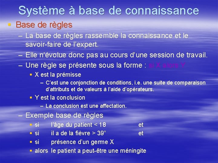 Système à base de connaissance § Base de règles – La base de règles