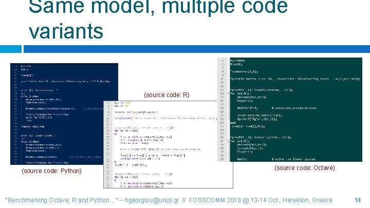 Same model, multiple code variants (source code: R) (source code: Python) (source code: Octave)