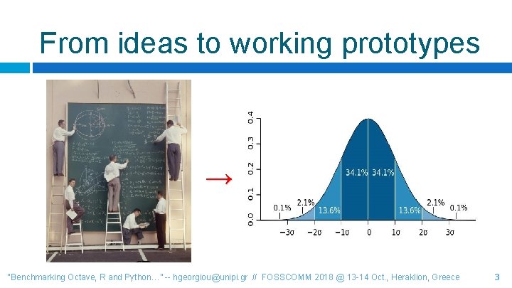 From ideas to working prototypes → “Benchmarking Octave, R and Python…” -- hgeorgiou@unipi. gr