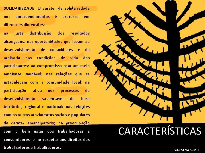 SOLIDARIEDADE: O caráter de solidariedade nos empreendimentos é expresso em diferentes dimensões: na justa