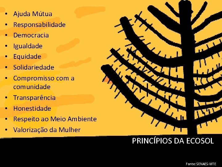  • • • Ajuda Mútua Responsabilidade Democracia Igualdade Equidade Solidariedade Compromisso com a