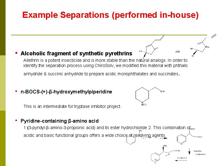 Example Separations (performed in-house) • Alcoholic fragment of synthetic pyrethrins Allethrin is a potent