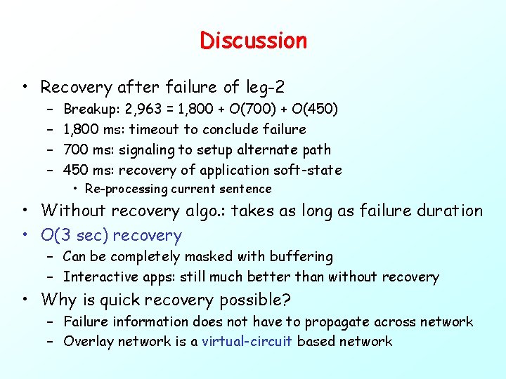 Discussion • Recovery after failure of leg-2 – – Breakup: 2, 963 = 1,