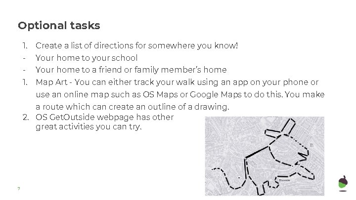 Optional tasks 1. Create a list of directions for somewhere you know! - Your