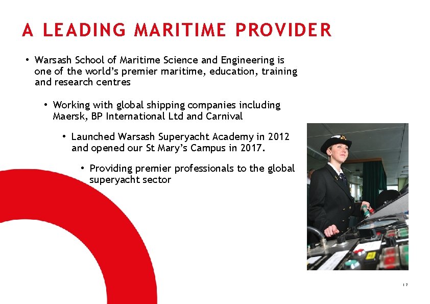 A LEADING MARITIME PROVIDER • Warsash School of Maritime Science and Engineering is one
