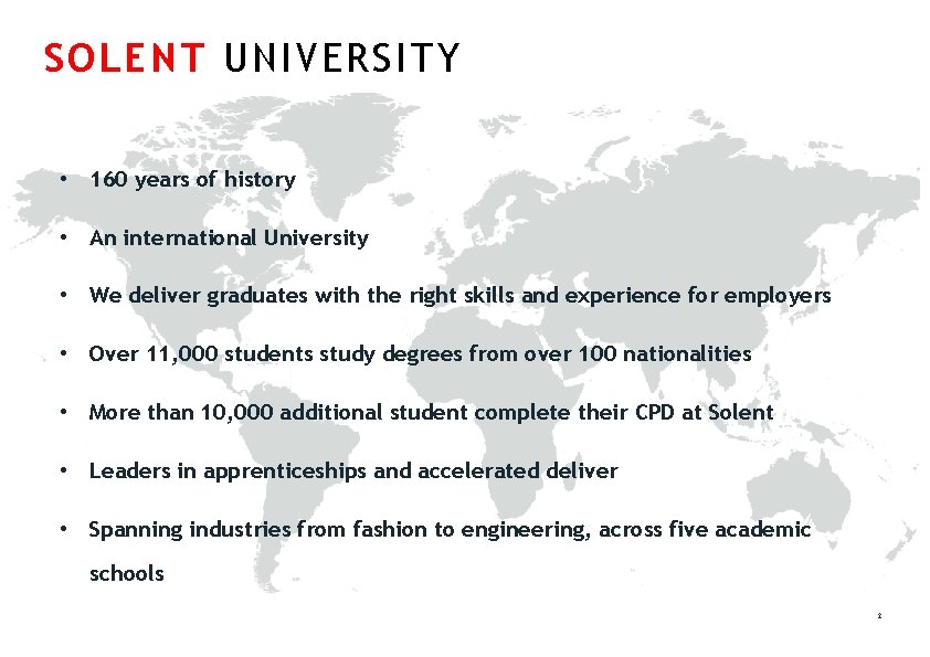 SOLENT UNIVERSITY • 160 years of history • An international University • We deliver