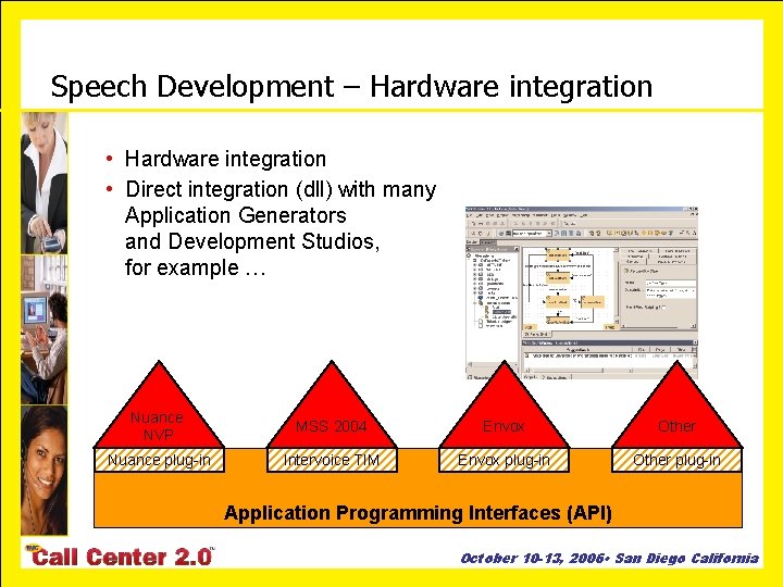 Speech Development – Hardware integration • Direct integration (dll) with many Application Generators and