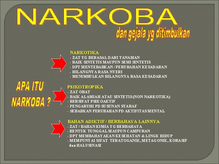 NARKOTIKA - ZAT YG BERASAL DARI TANAMAN - BAIK SINTETIS MAUPUN SEMI SINTETIS -