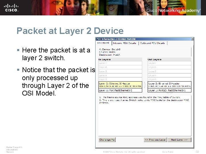 Packet at Layer 2 Device § Here the packet is at a layer 2