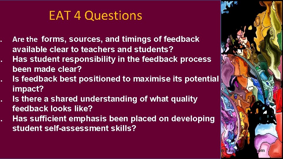 . 2. 3. 4. 5. EAT 4 Questions Are the forms, sources, and timings