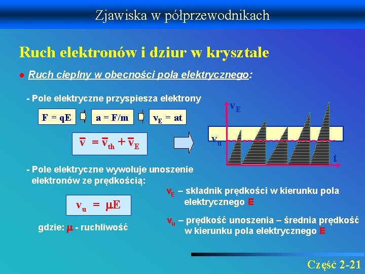 Zjawiska w półprzewodnikach Ruch elektronów i dziur w krysztale ● Ruch cieplny w obecności