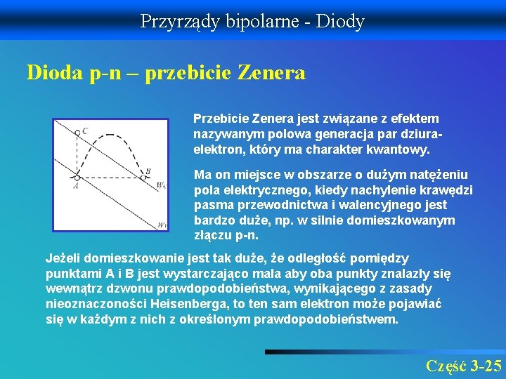 Przyrządy bipolarne - Diody Dioda p-n – przebicie Zenera Przebicie Zenera jest związane z