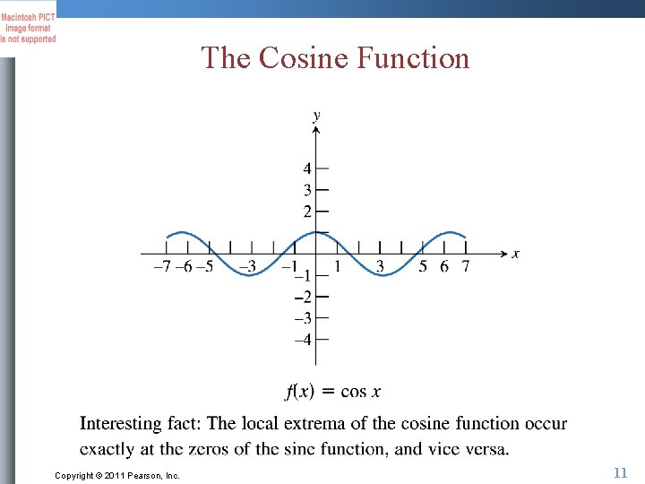 The Cosine Function Copyright © 2011 Pearson, Inc. 11 