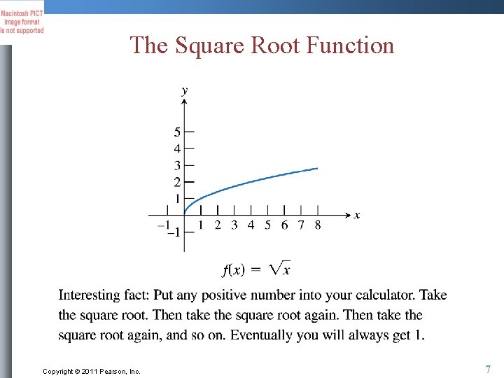 The Square Root Function Copyright © 2011 Pearson, Inc. 7 