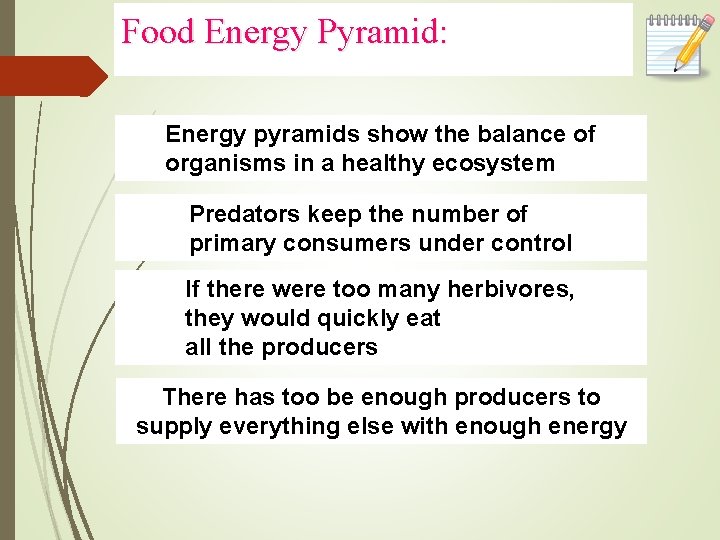 Food Energy Pyramid: Energy pyramids show the balance of organisms in a healthy ecosystem