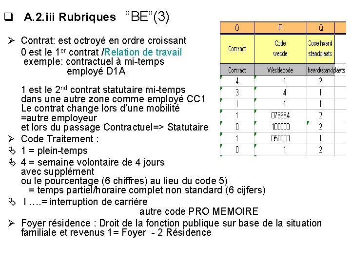 q A. 2. iii Rubriques ”BE”(3) Ø Contrat: est octroyé en ordre croissant 0