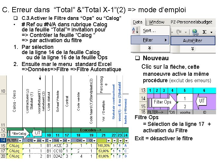 C. Erreur dans “Total” &”Total X-1”(2) => mode d’emploi q C. 3. Activer le