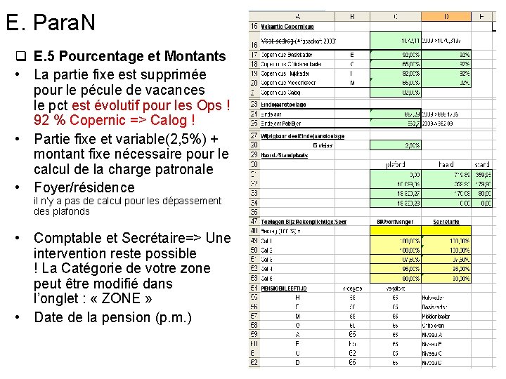 E. Para. N q E. 5 Pourcentage et Montants • La partie fixe est