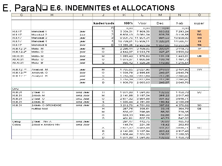 E. Para. Nq E. 6. INDEMNITES et ALLOCATIONS 