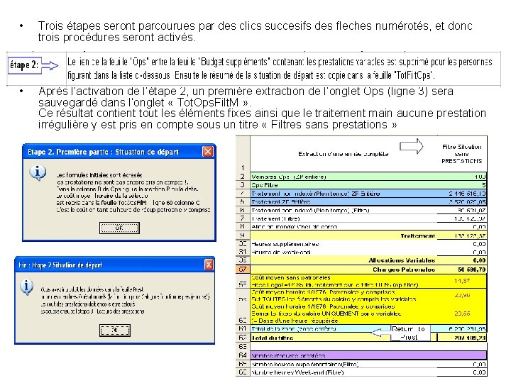  • Trois étapes seront parcourues par des clics succesifs des fleches numérotés, et