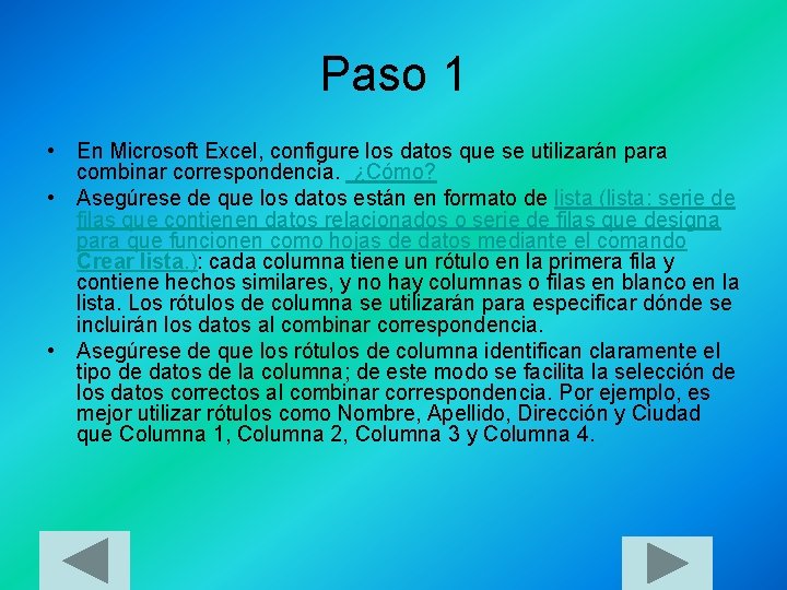 Paso 1 • En Microsoft Excel, configure los datos que se utilizarán para combinar