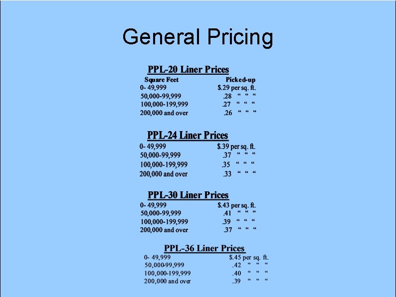 General Pricing 