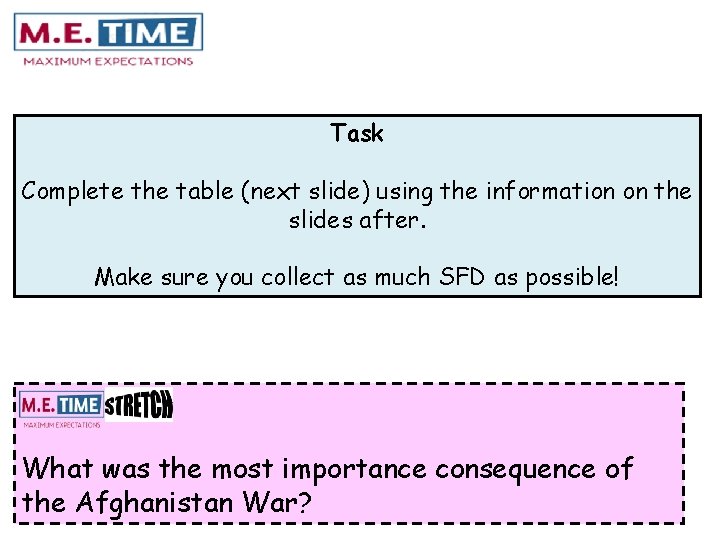 Task Complete the table (next slide) using the information on the slides after. Make